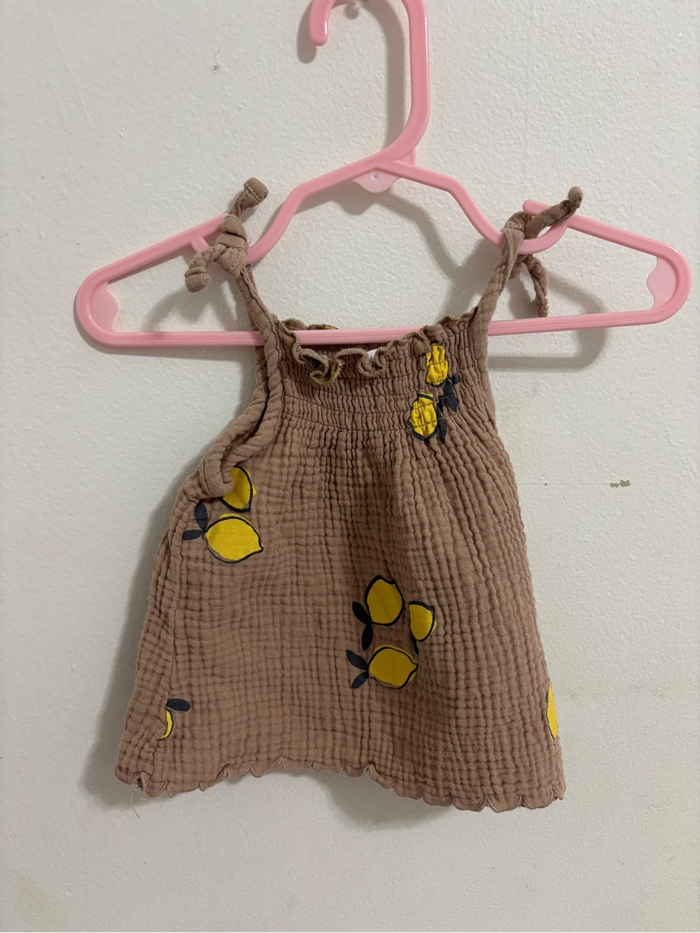 Toddler Tan Lemon-Print Tie-Shoulder Tank Top